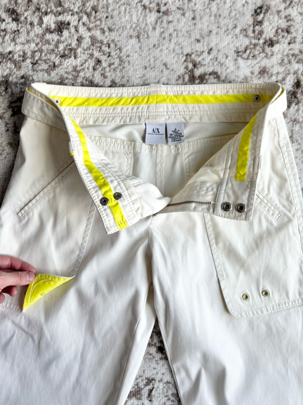 Y2K Armani Exchange Off-White Utility Cargo Pants with Yellow Accent - Picture 2 of 9
